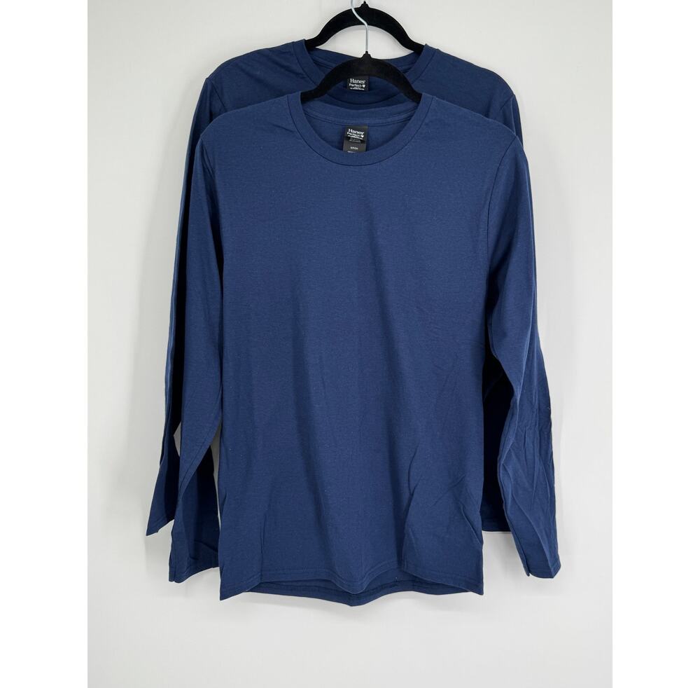 Hanes Perfect-T Men’s Small Navy Long Sleeve Shirts 2-Pack